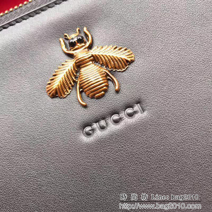 GUCCI古馳 歐洲正品原單 新款黃銅色刺繡 蜜蜂手拿包 429000 黑全皮 WTG1548